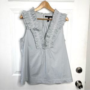BCBGMaxAzria Blue and White Ruffled Bib Collar Blouse